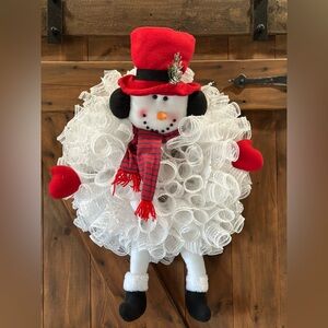 Festive Snowman Wreath with Red Accents